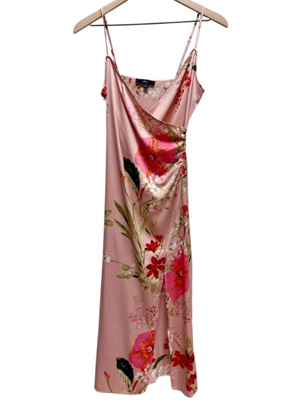 Lulus Pink Floral Midi Slip Dress - Blush & Hot Pink Floral Print